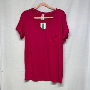 Sew In Love Fuchsia V-Neck Pocket Tee